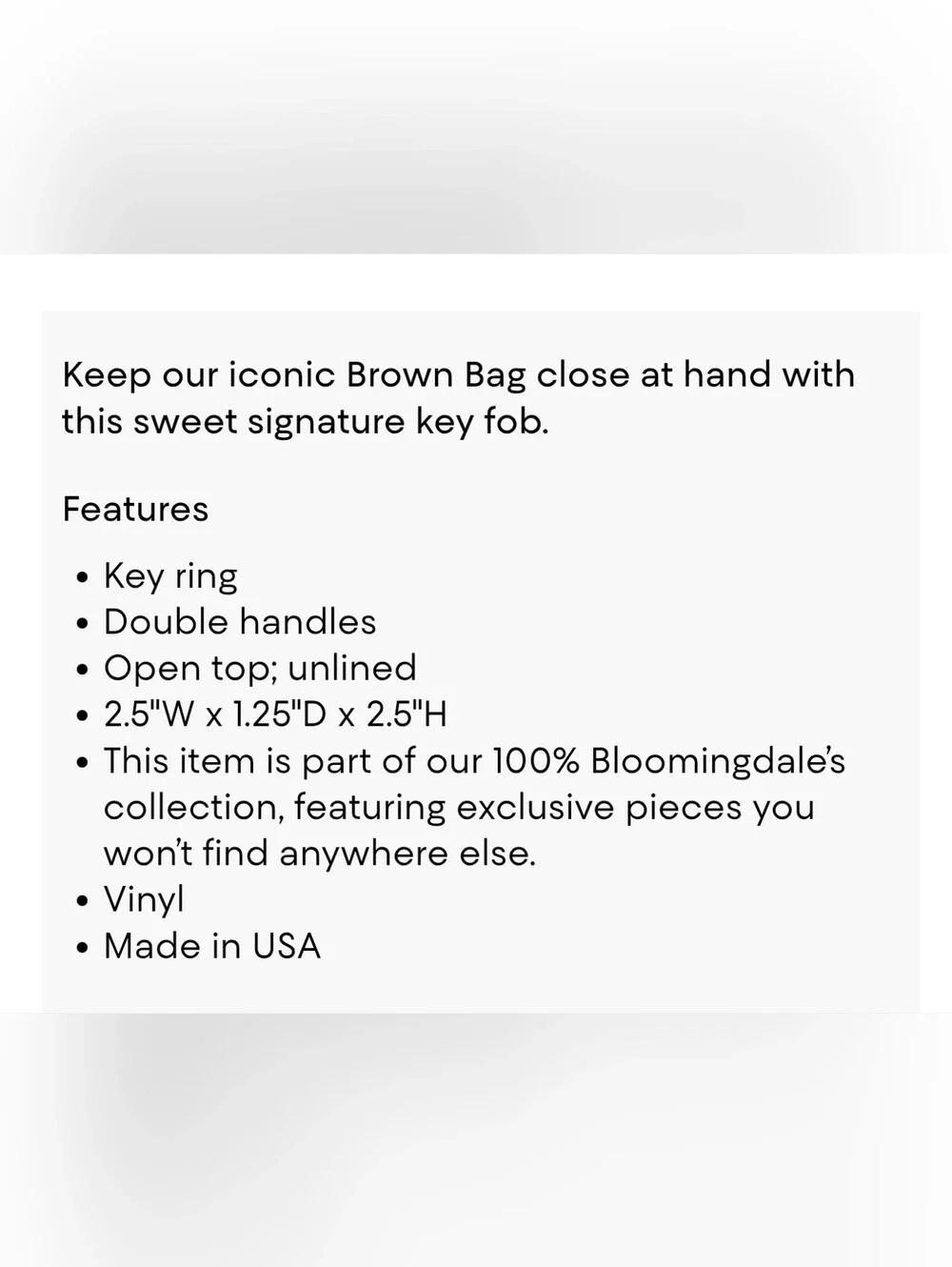 (1770) NWT BLOOMINGDALE'S Little Brown Bag Key Fob